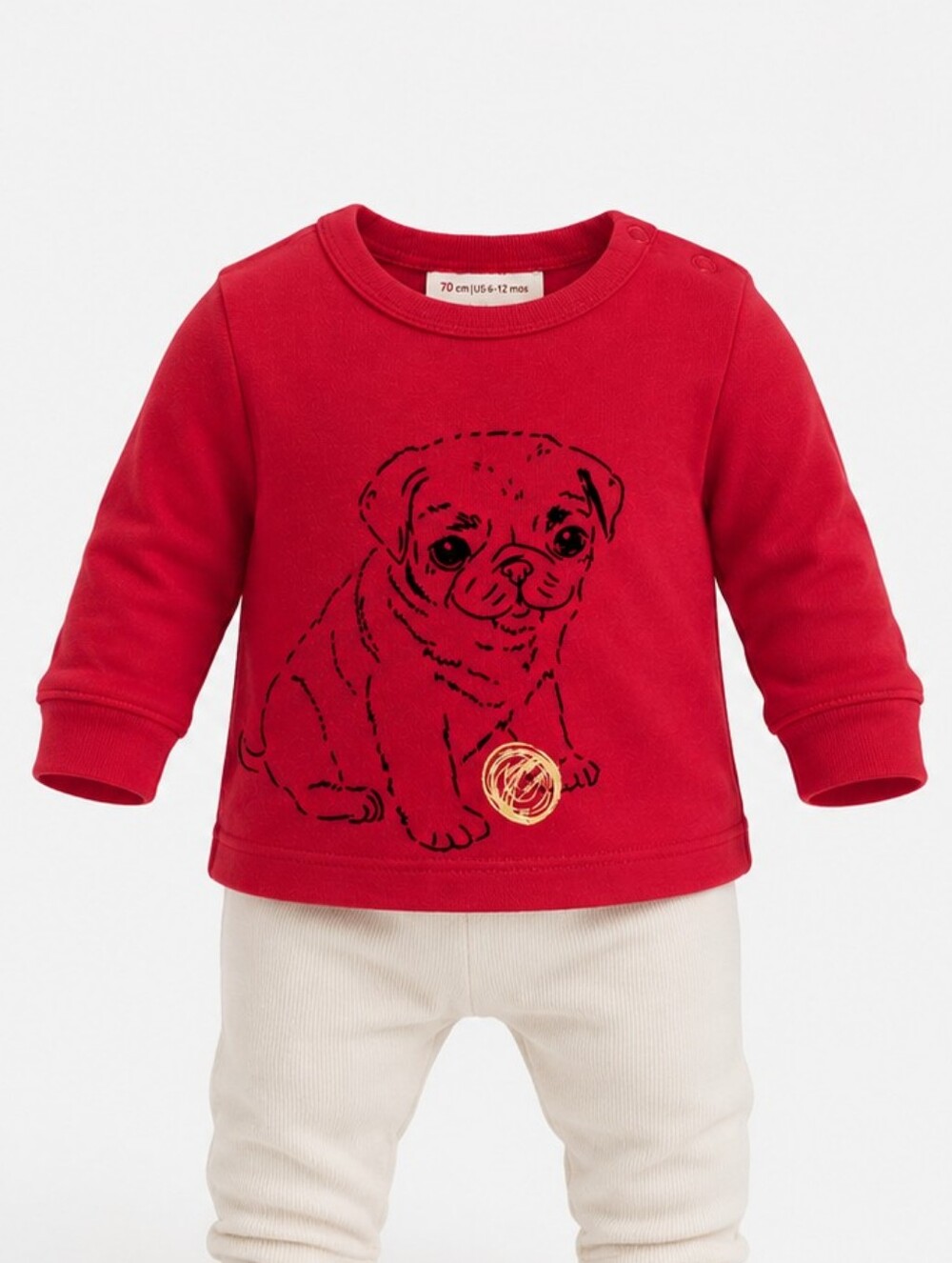 Hanna Andersson Puppy Dog Long Sleeve Shirt 6-12 Months Red Cotton